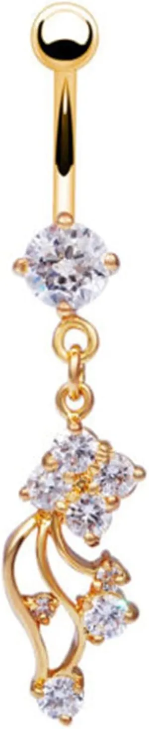 Belly Piercing, Stainless Steel Geometric Shape with White Cubic Zirconia Navel Rings, Gold 3.72G