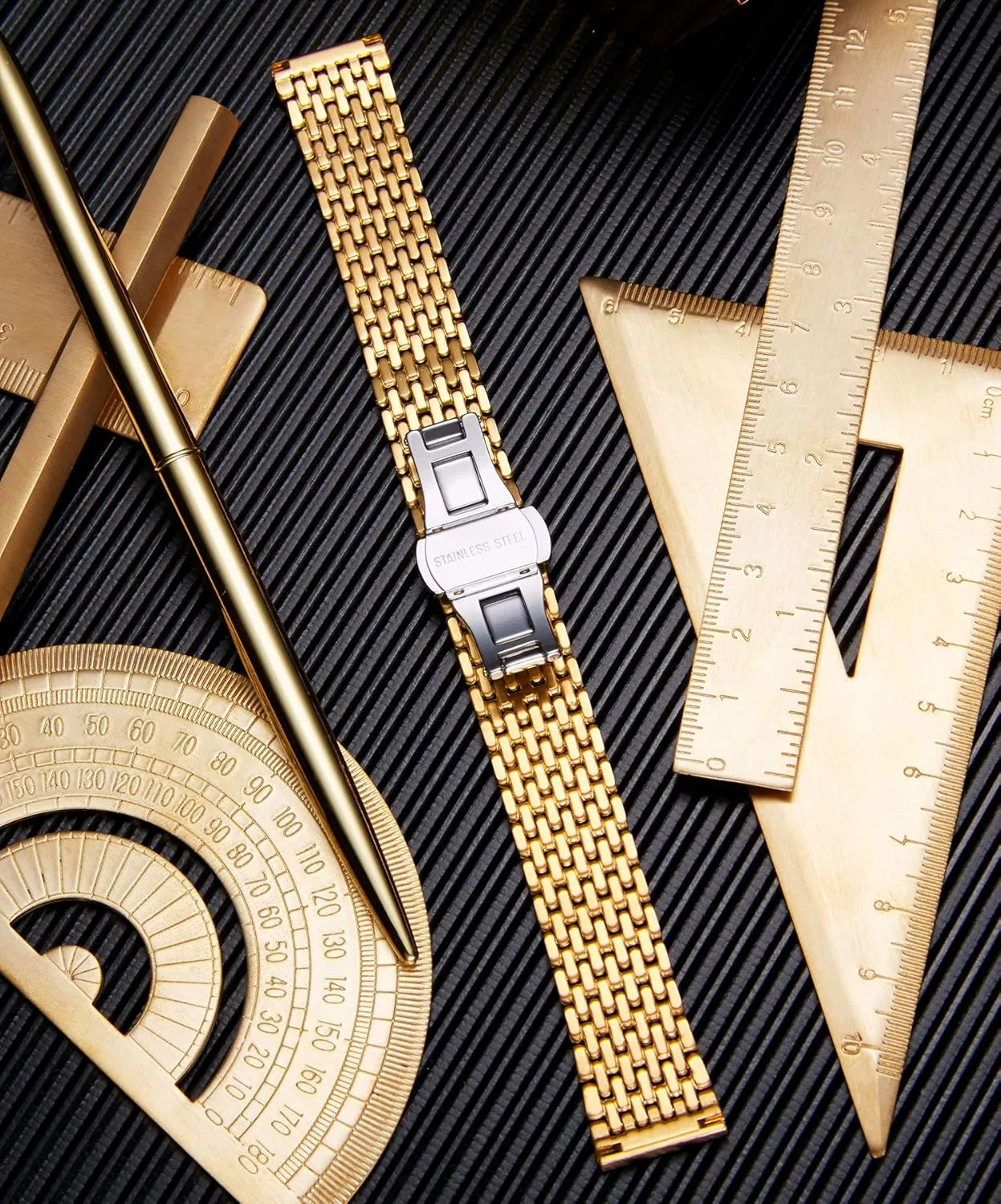 BINLUN Ultra Thin Mesh Stainless Steel Watch Band Light Watch Strap Polished Watch Bracelets Replacement 12mm/14mm/16mm/18mm/20mm/22mm for Men Women with Butterfly Buckle