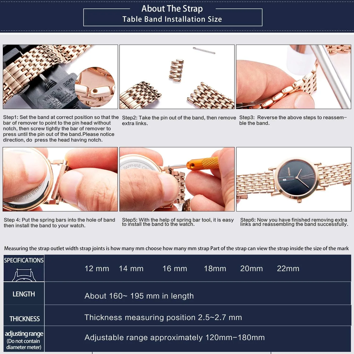BINLUN Ultra Thin Mesh Stainless Steel Watch Band Light Watch Strap Polished Watch Bracelets Replacement 12mm/14mm/16mm/18mm/20mm/22mm for Men Women with Butterfly Buckle