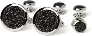 Black Diamond Dust in Silver Tuxedo Cufflinks and Studs