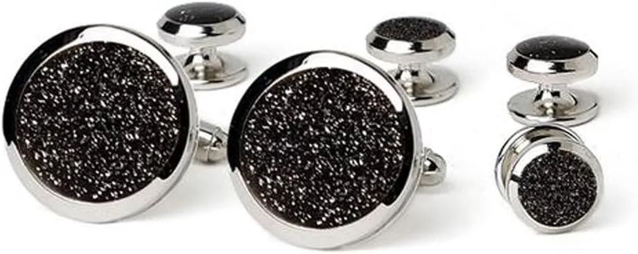 Black Diamond Dust in Silver Tuxedo Cufflinks and Studs