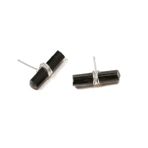 Black Tourmaline T Bar Stud Earrings in Solid Sterling Silver, Handmade Earrings for Women with Sterling Silver Posts and Natural Black Tourmaline Crystals (sterling-silver)