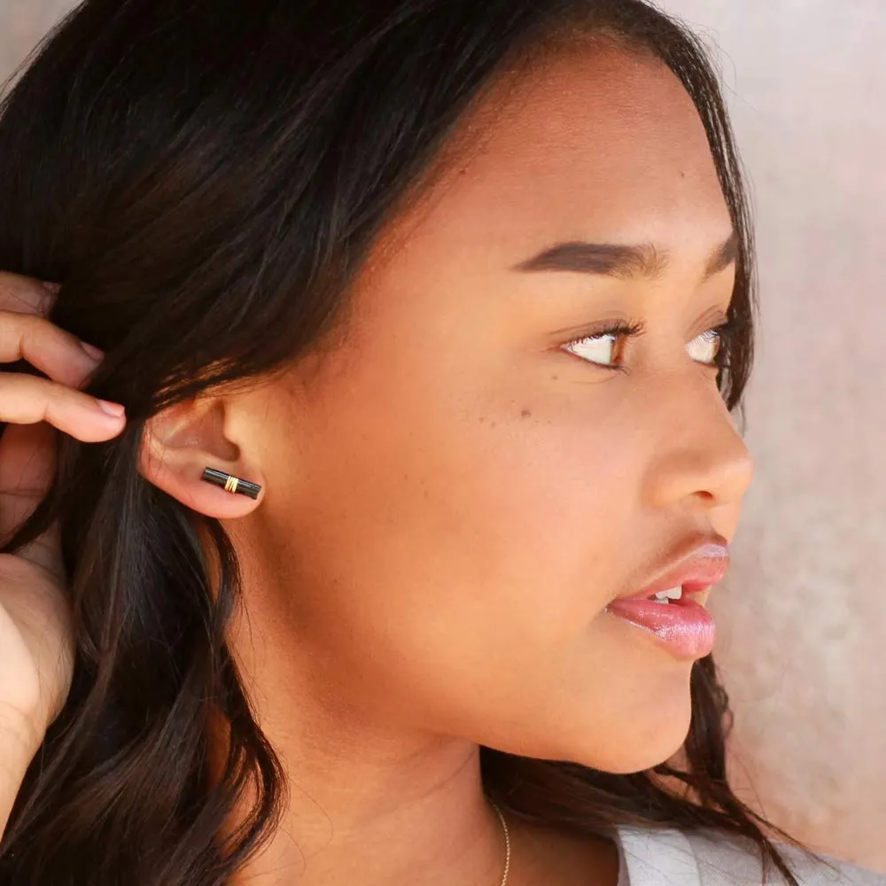 Black Tourmaline T Bar Stud Earrings in Solid Sterling Silver, Handmade Earrings for Women with Sterling Silver Posts and Natural Black Tourmaline Crystals (sterling-silver)