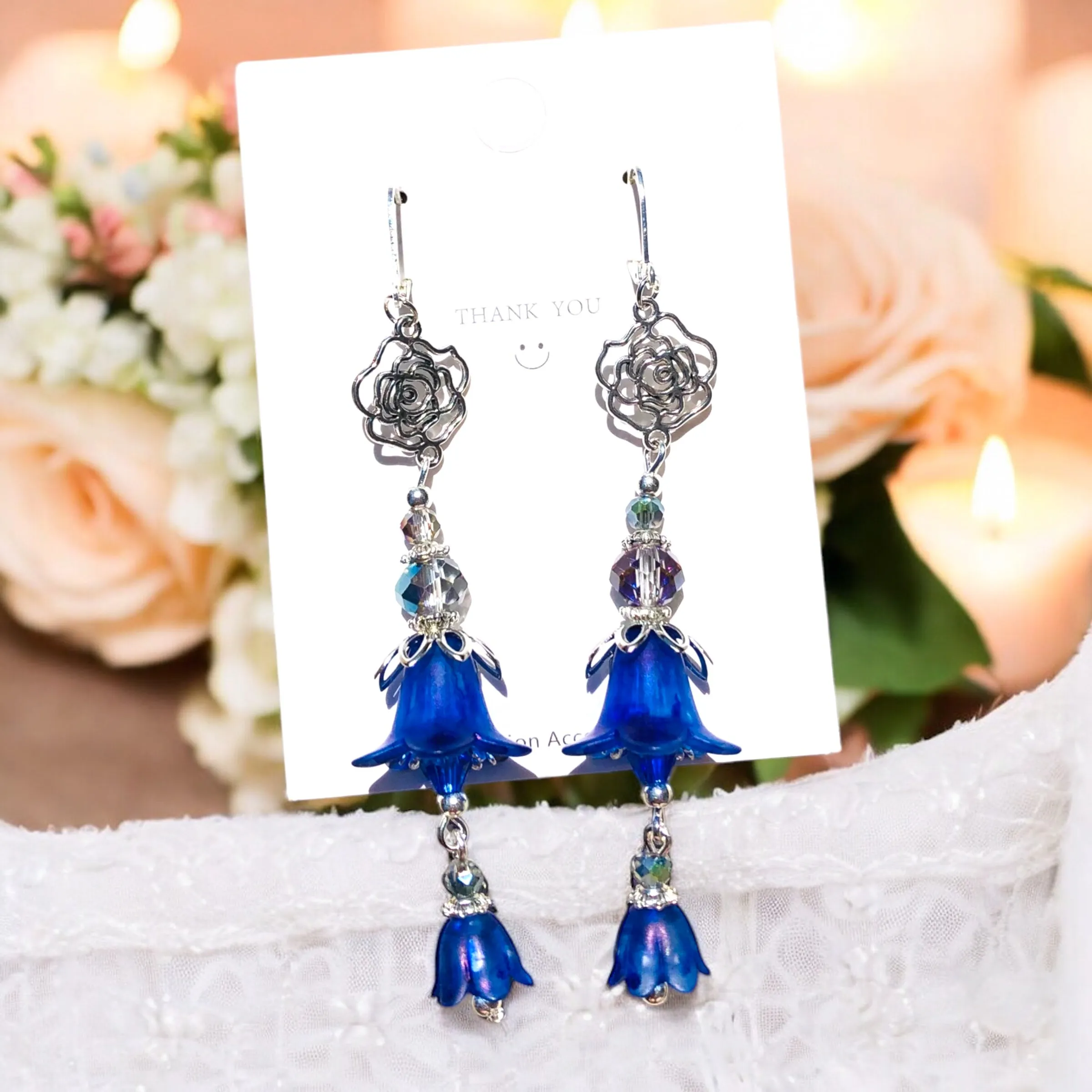 Blue Rose Bohemian Bloom Earrings