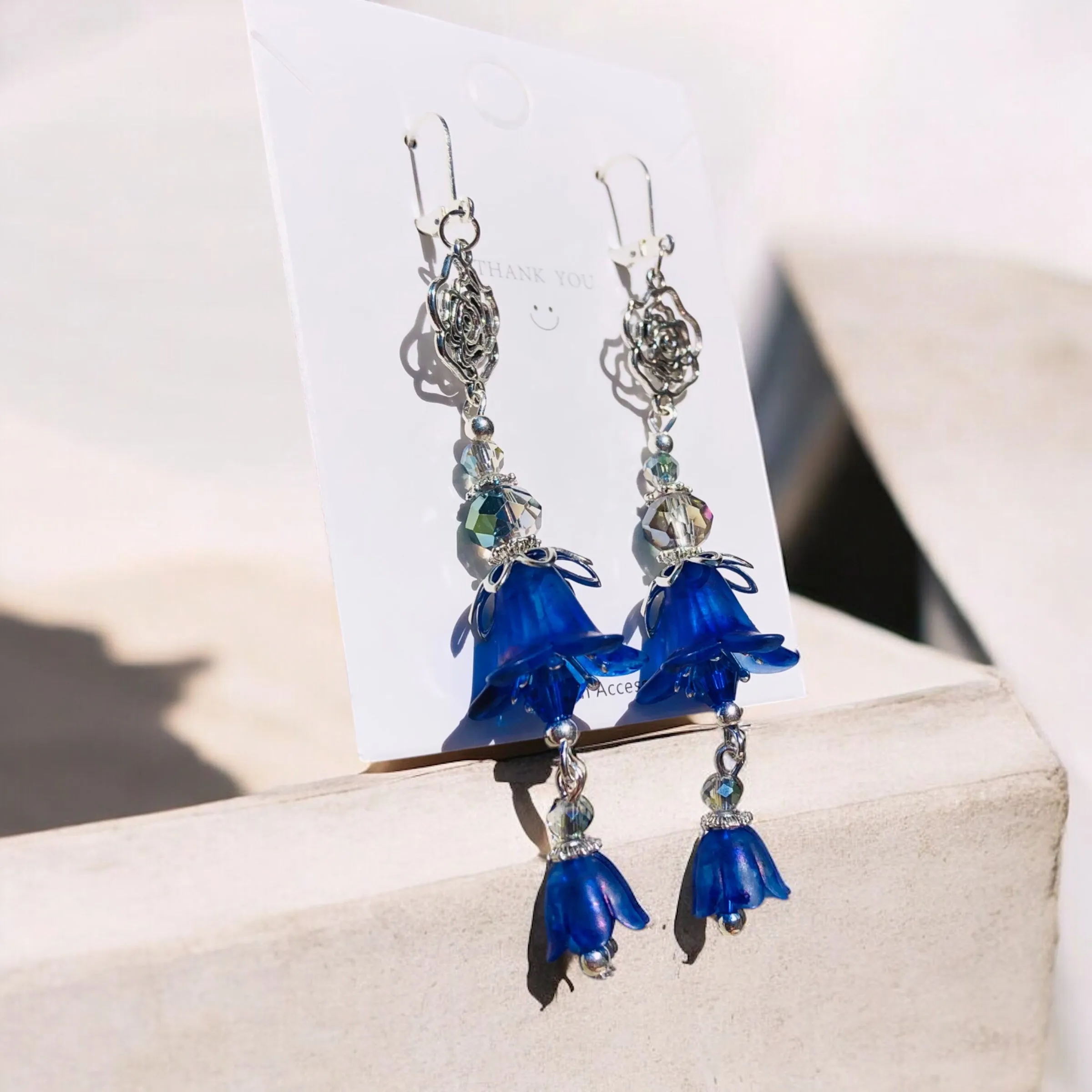 Blue Rose Bohemian Bloom Earrings