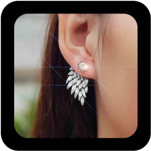 Bohemia Rhinestone Angel Wings Earrings Silver Feather Cz Stud Earrings Crystal Wings Ear Jacket Earrings Jewelry for Women