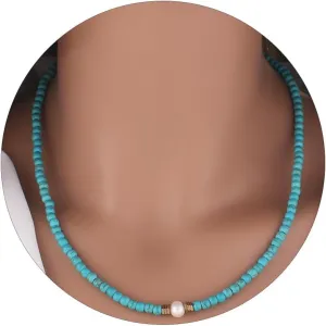 Boho Beaded Chocker Necklaces Pearl Turquoise Necklace Tiny Dainty Minimalist Turquoise Gemstone Beaded Jewelry for Women Girls