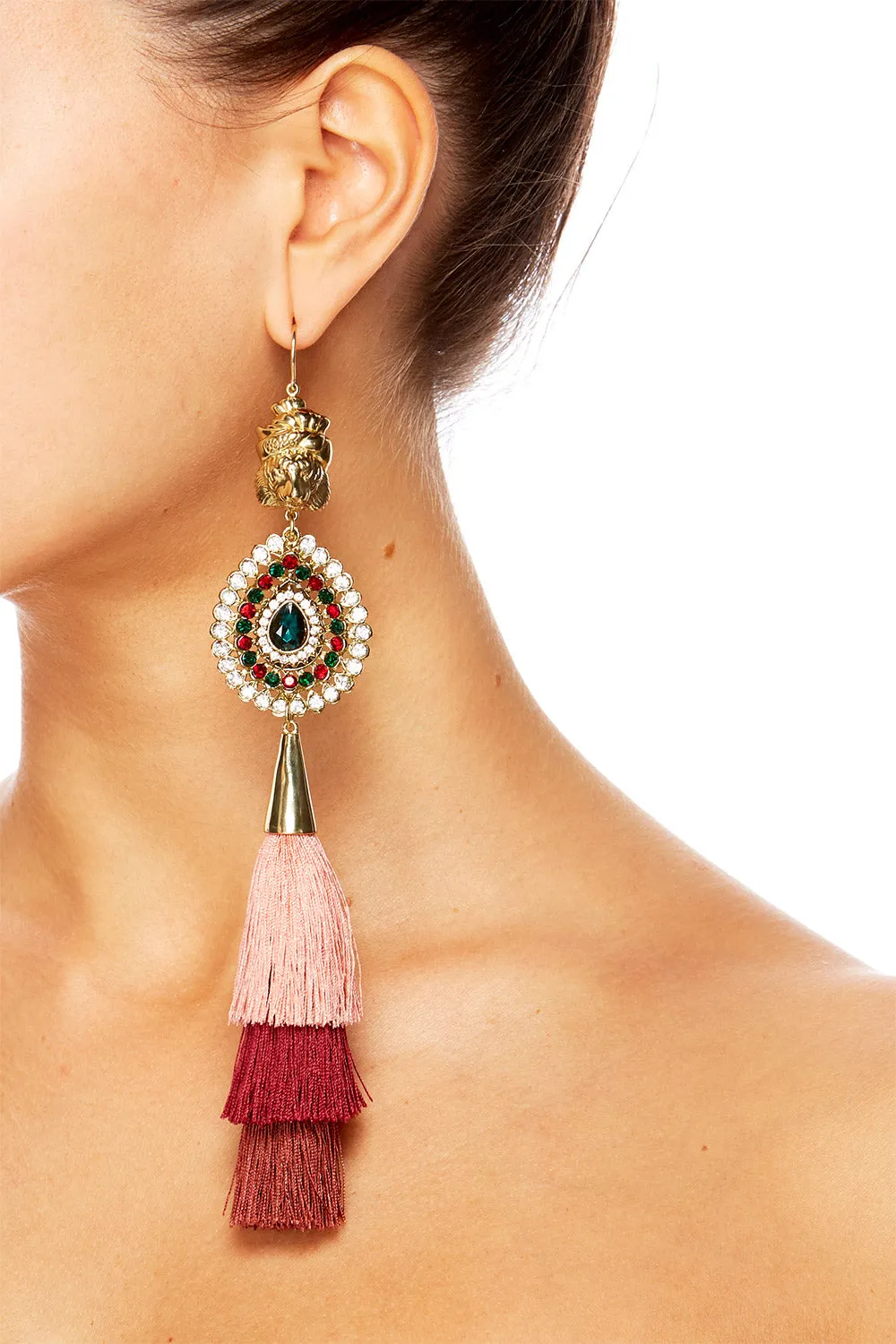 BOLLYWOOD TIGER TASSEL EARRINGS GOLD BRASS