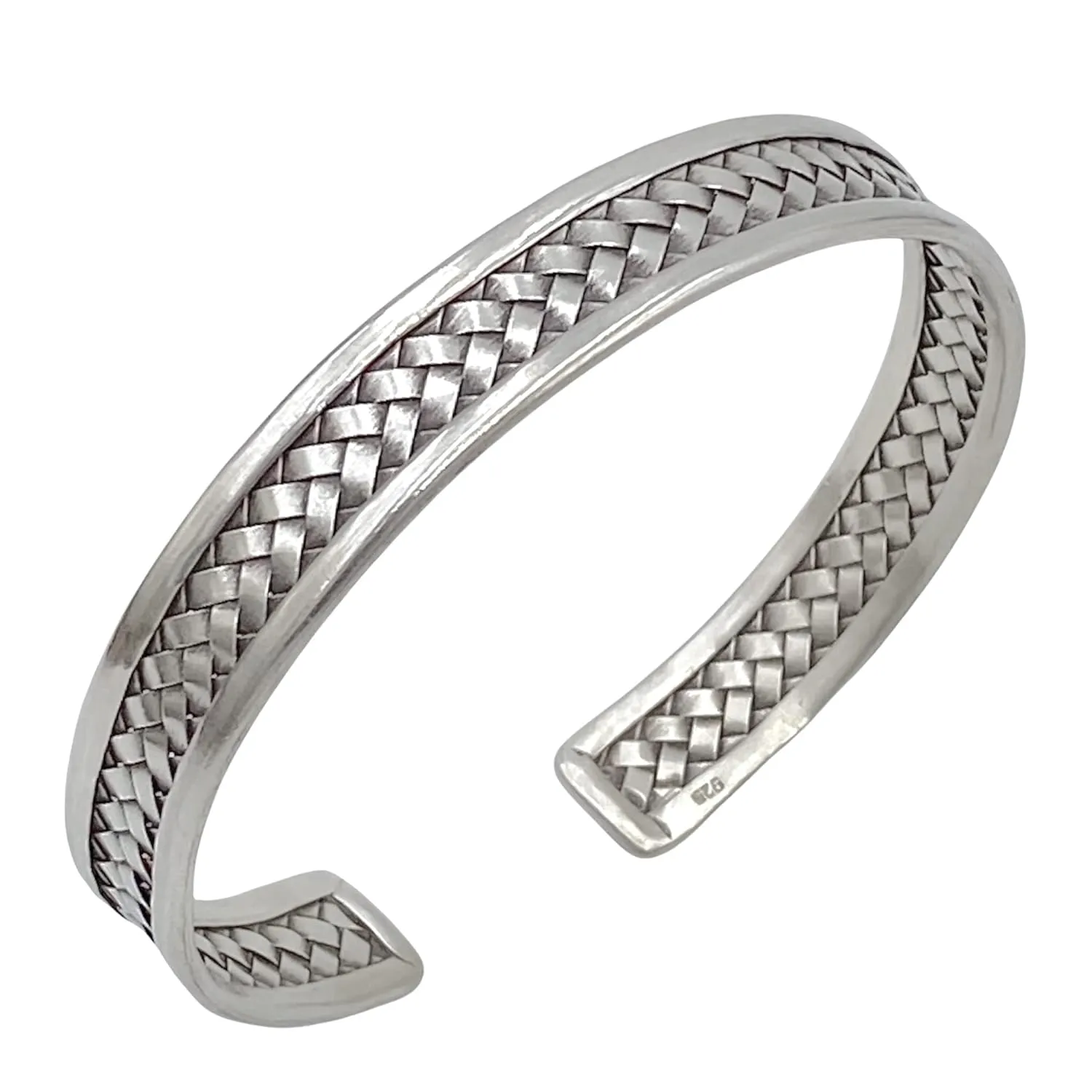 Braided Sterling Silver Handmade Cuff Bracelet Boho Ethnic Tribal Woven Silver Bangle for Women or Men