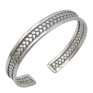 Braided Sterling Silver Handmade Cuff Bracelet Boho Ethnic Tribal Woven Silver Bangle for Women or Men