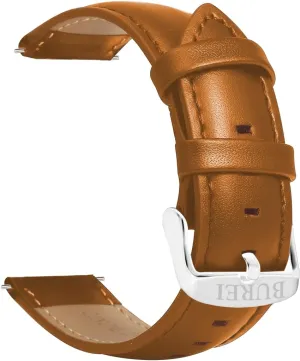 BUREI Leather Watch Band Men Women,Thin Ultra-Soft Brown 20mm Watch Bands,Vintage Top Grain Calf Leather Replacement Strap,Choose Strap Buckle Color