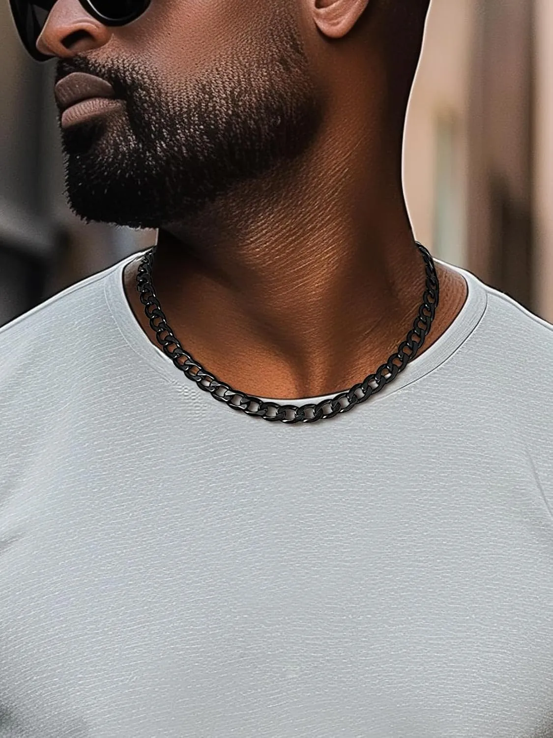 ChainsPro Cuban Chain Necklace for Men, Silver/Black/Gold Plated Stainless Steel Cuban Link Chains Mens 4/6/9/13 MM Width,14"-30" Length Hip Hop Accessories Jewelry Gifts for Father's Day Christmas