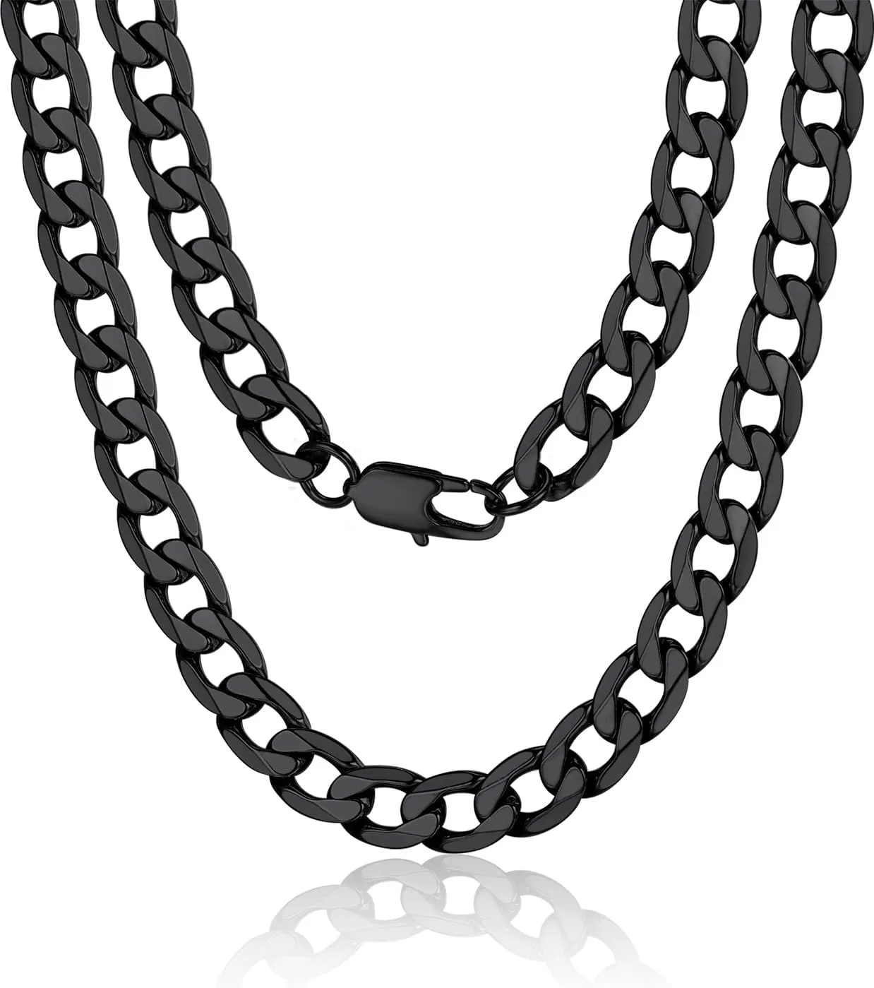 ChainsPro Cuban Chain Necklace for Men, Silver/Black/Gold Plated Stainless Steel Cuban Link Chains Mens 4/6/9/13 MM Width,14"-30" Length Hip Hop Accessories Jewelry Gifts for Father's Day Christmas