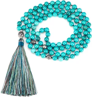 Cherry Tree Collection Mala Necklace | 108 Hand-Knotted 8mm Gemstone Round Beads, Antiqued Guru and Counter Beads, and Tassel | Meditation, Buddhist Prayer, Healing