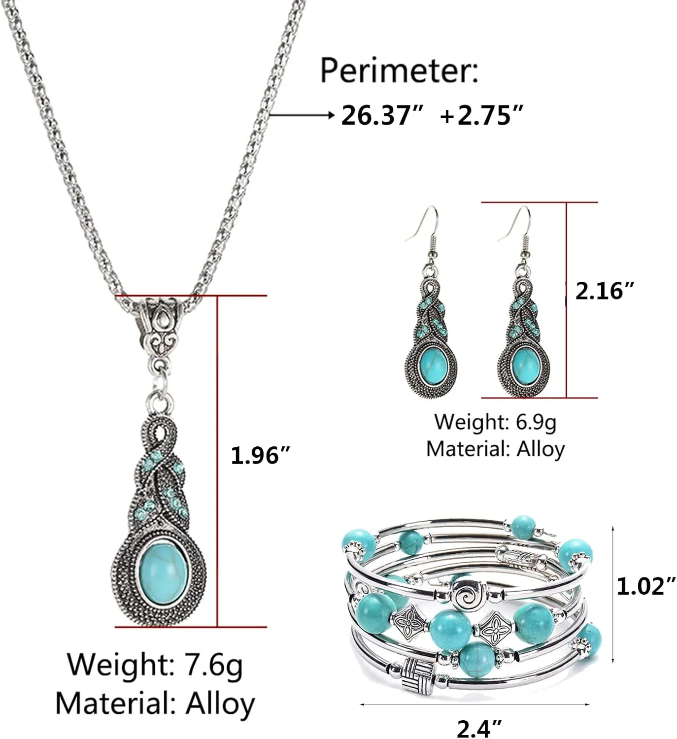 choice of all Western Cowgirl Outfit for Women,Western Jewelry for Women Boho Turquoise Necklace Bracelet Set