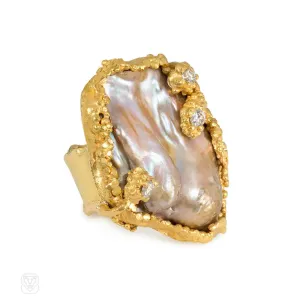 Chunky handmade gold and keshi pearl ring