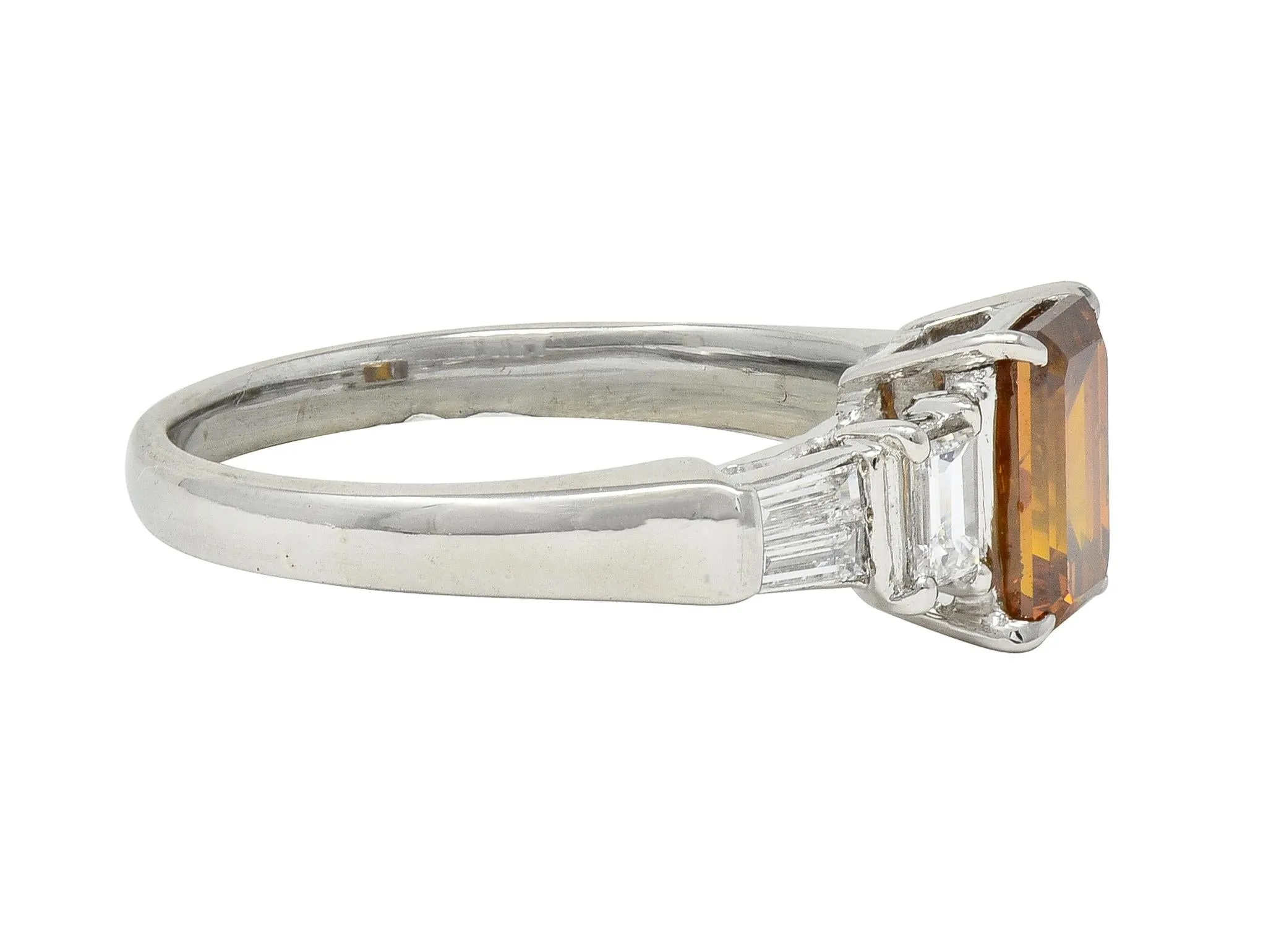 Contemporary 1.95 CTW Fancy Orange Brown Diamond Platinum Five Stone Engagement Ring