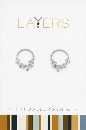 Crystal Cluster Open Circle Stud Earrings in Silver
