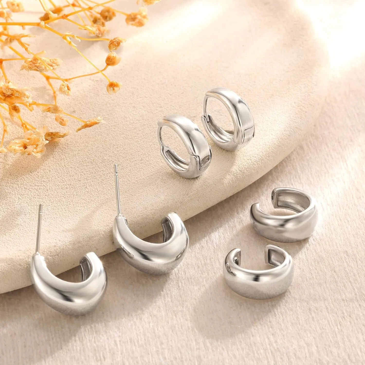 Cubic Zirconia Earrings Studs, Small Hoop Earrings for Women, Chunky Gold Earrings, Stud Earrings for Women, Gold Huggie Earrings for Women, Earring Sets for Multiple Piercing