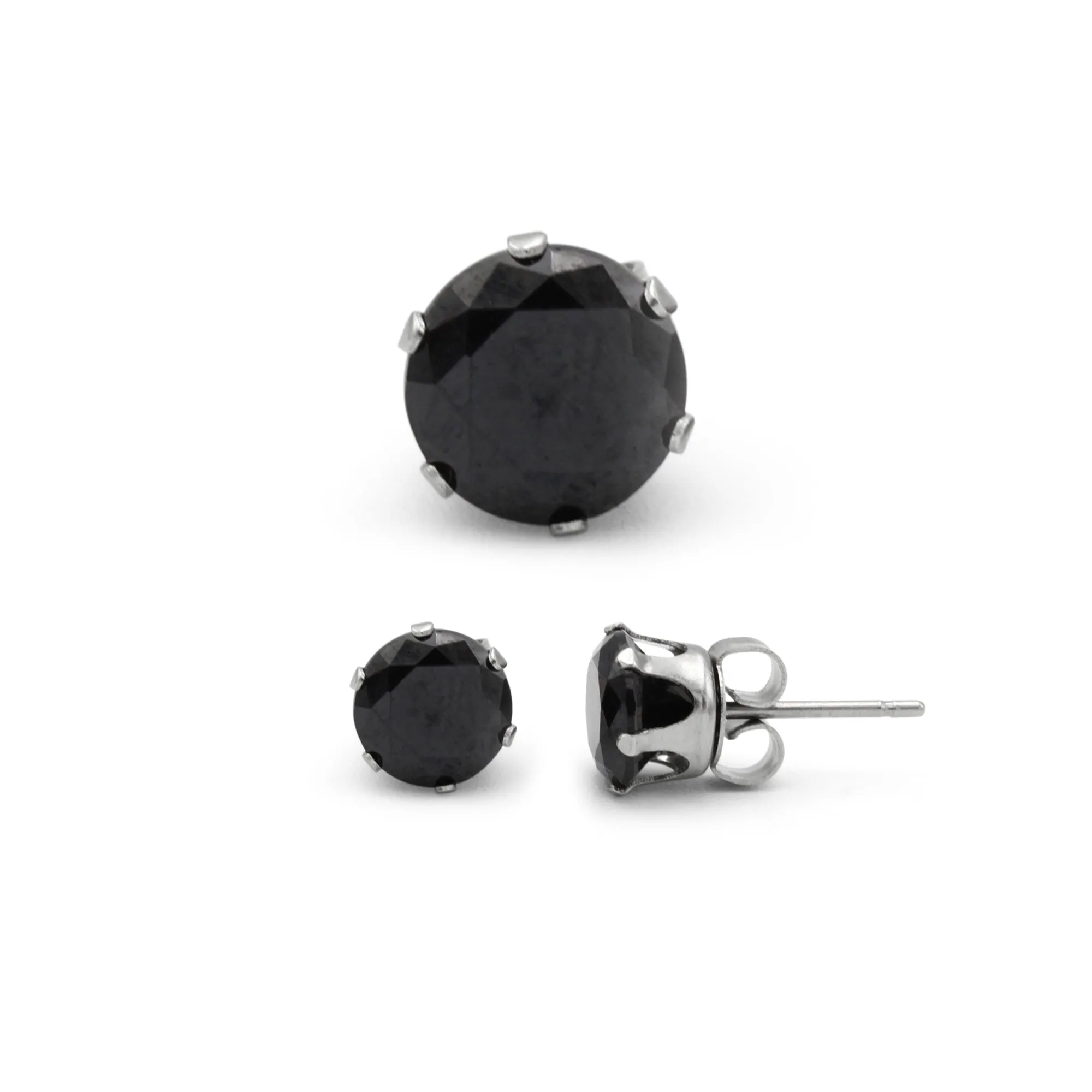 Cubic Zirconia Round Stud Earrings Stainless Steel Black Ear Piercing Jewelry Men Women