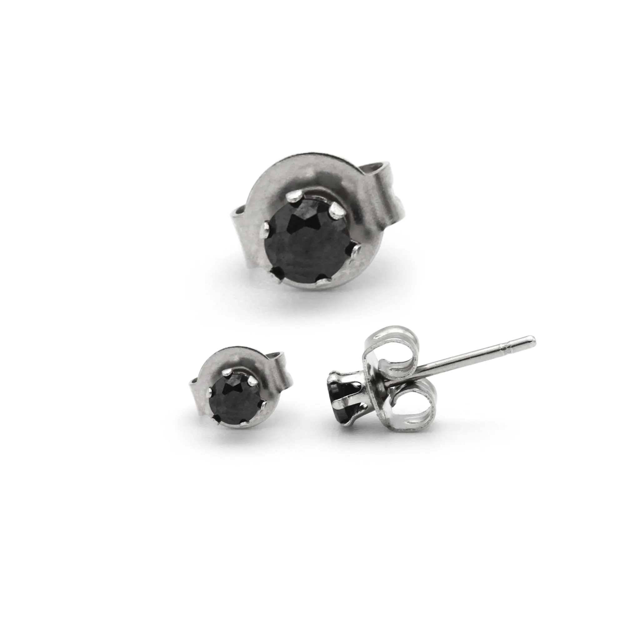 Cubic Zirconia Round Stud Earrings Stainless Steel Black Ear Piercing Jewelry Men Women