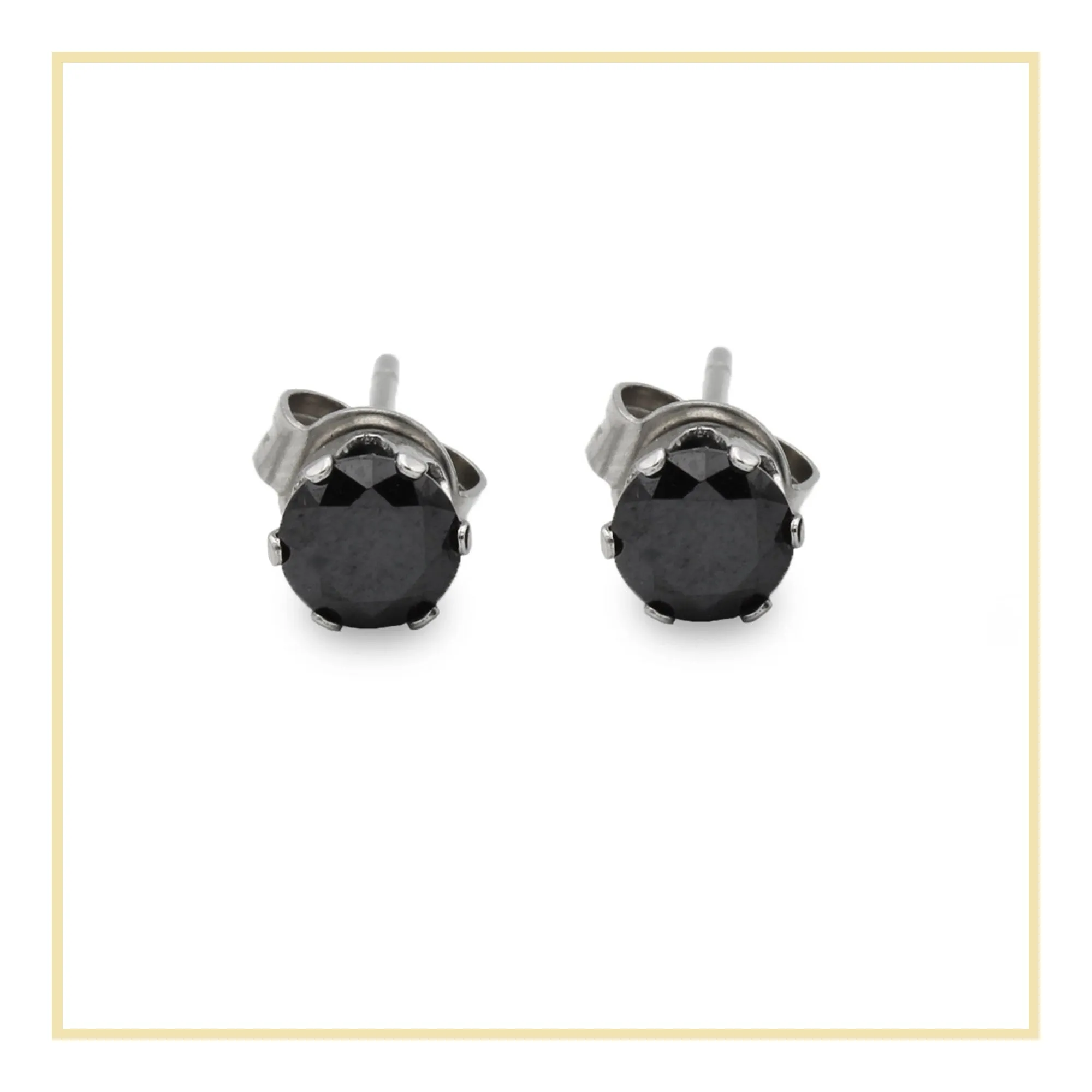 Cubic Zirconia Round Stud Earrings Stainless Steel Black Ear Piercing Jewelry Men Women