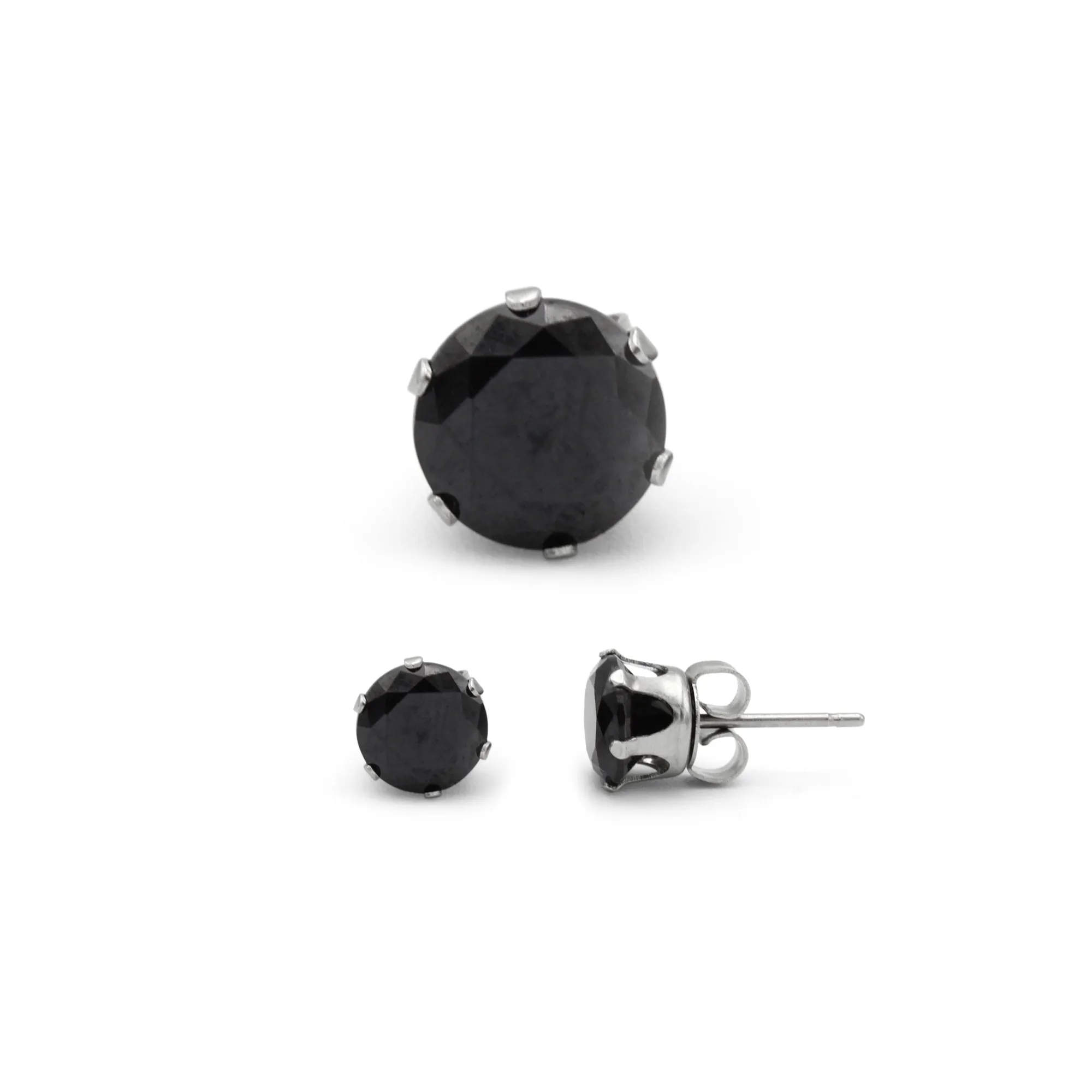 Cubic Zirconia Round Stud Earrings Stainless Steel Black Ear Piercing Jewelry Men Women