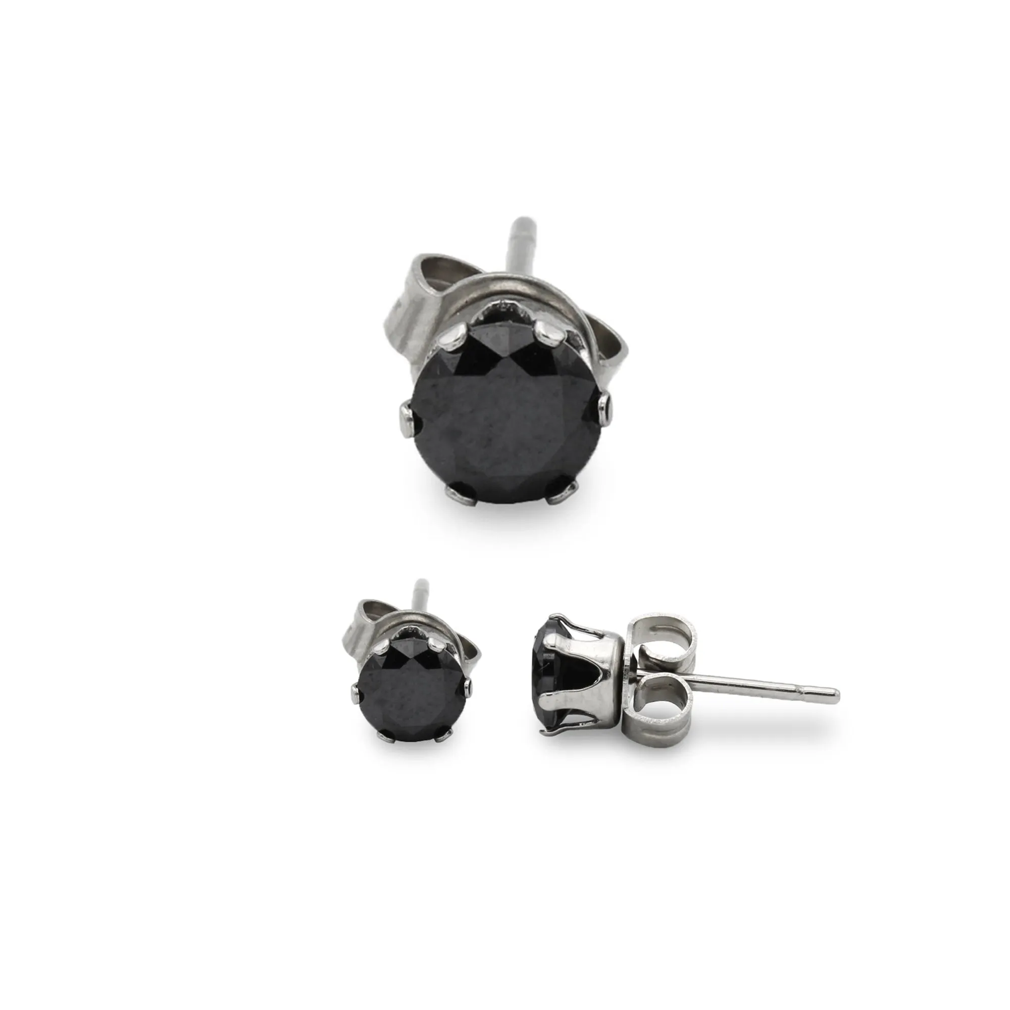 Cubic Zirconia Round Stud Earrings Stainless Steel Black Ear Piercing Jewelry Men Women
