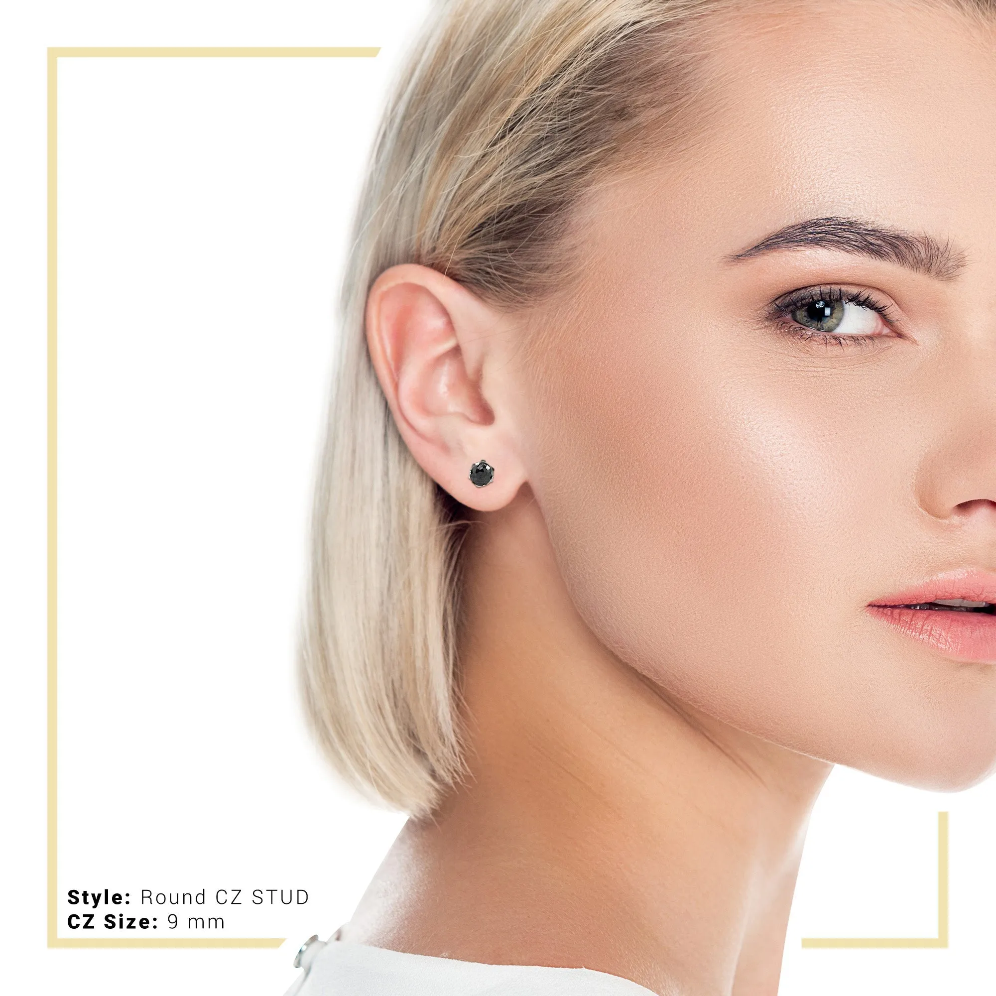 Cubic Zirconia Round Stud Earrings Stainless Steel Black Ear Piercing Jewelry Men Women