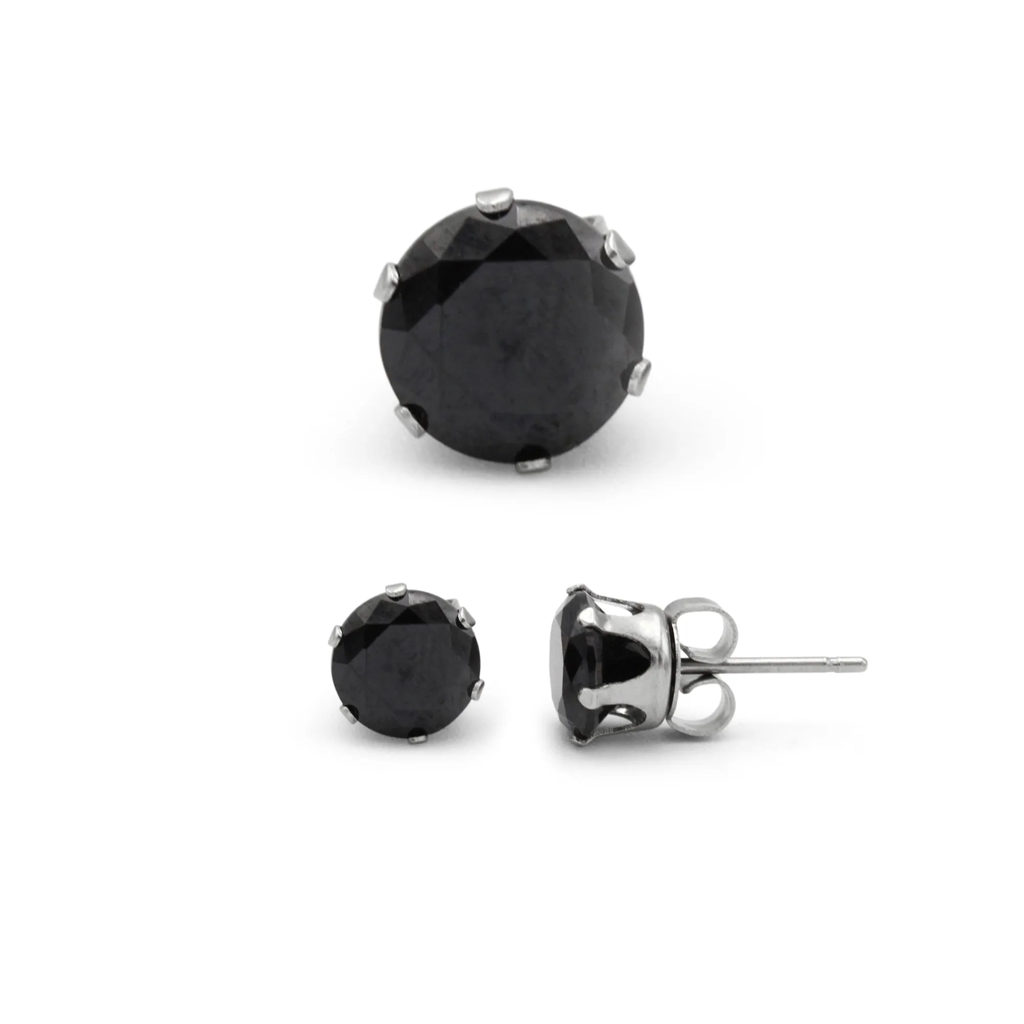 Cubic Zirconia Round Stud Earrings Stainless Steel Black Ear Piercing Jewelry Men Women