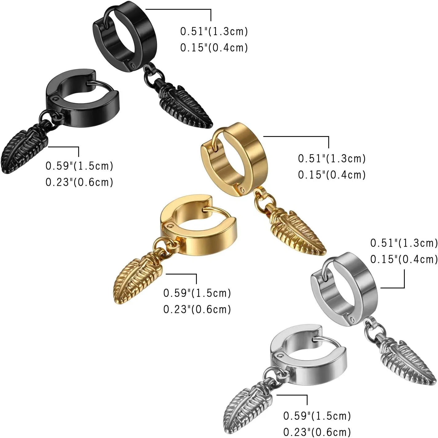 Cupimatch 3-6 Pairs Stainless Steel Cross Dangle Huggie Hinged Hoop Earrings for Men Women
