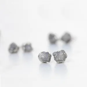 Dainty Raw Diamond Stud Earrings in Sterling Silver