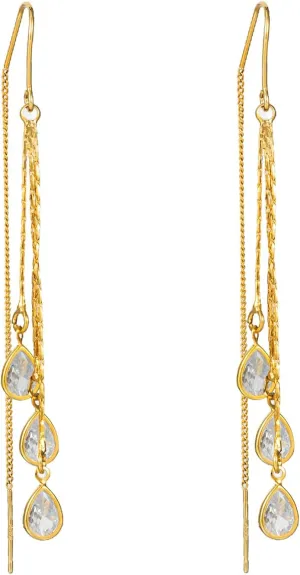 Dangle Chain Earrings for Women Dainty Long Hanging Gold Chain Trendy Hypoallergenic Dangling CZ Threader Earrings Line Dangly Jewelry Gift for Women Jewelry