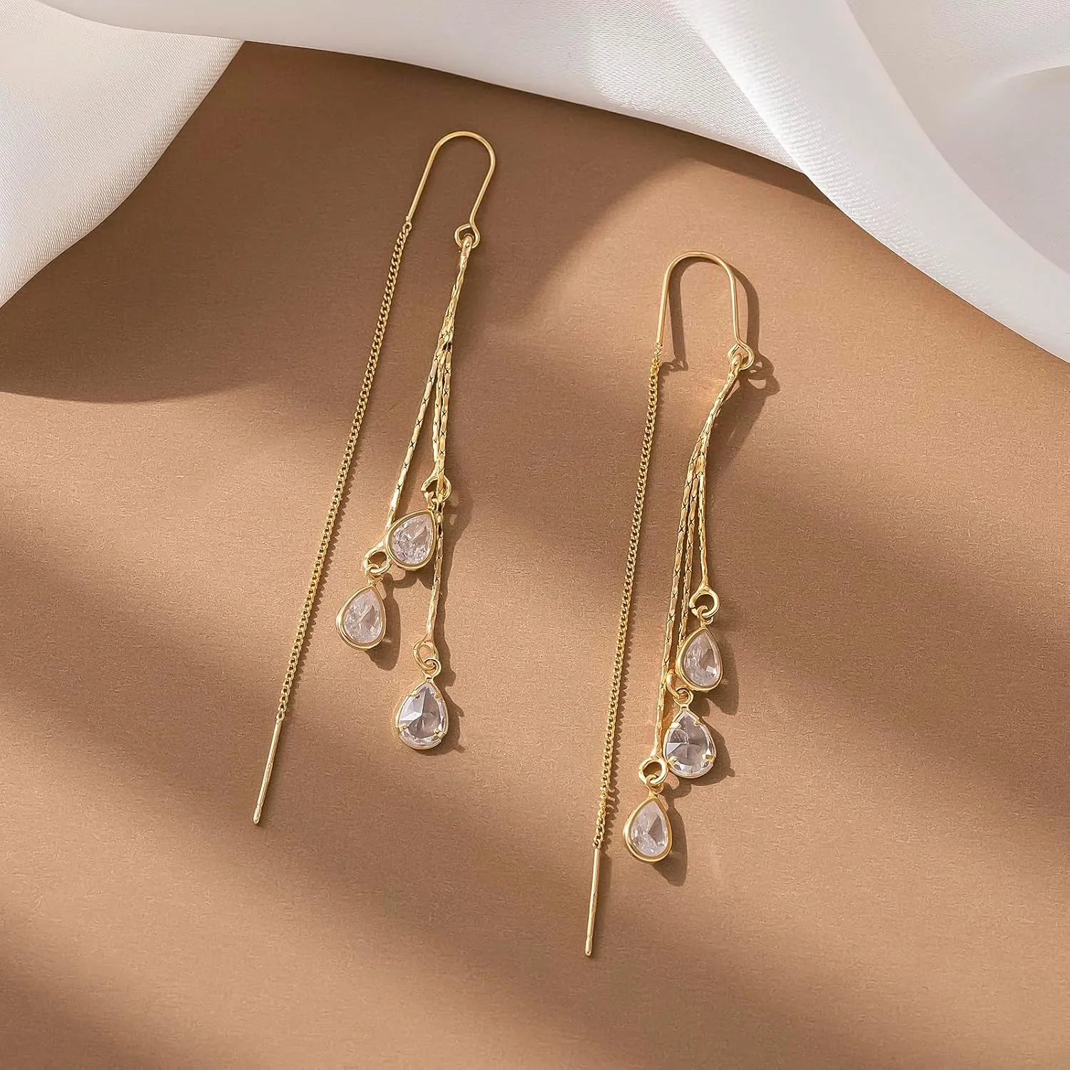 Dangle Chain Earrings for Women Dainty Long Hanging Gold Chain Trendy Hypoallergenic Dangling CZ Threader Earrings Line Dangly Jewelry Gift for Women Jewelry