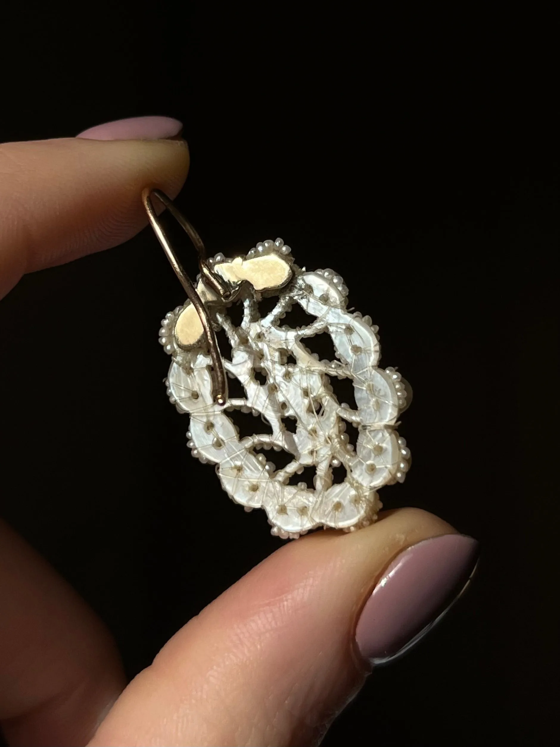Darling Pearl Weddingwork Earrings C. 1830