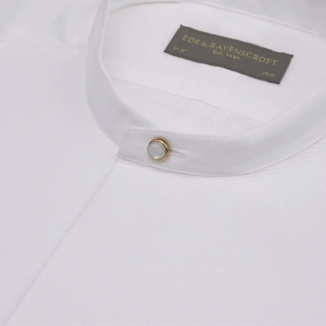 Delaney White Stiff Bib Tunic Collar Shirt