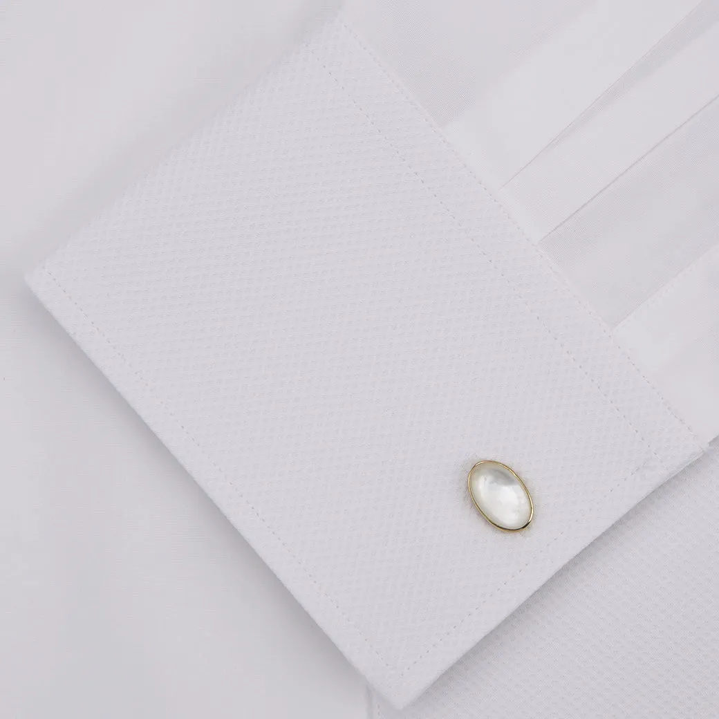 Delaney White Stiff Bib Tunic Collar Shirt
