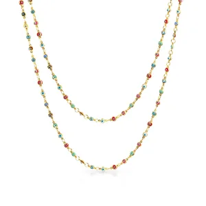 Delicate Multi-Color Strand Necklace with Evil Eye 14K Gold Plated Sterling Silver
