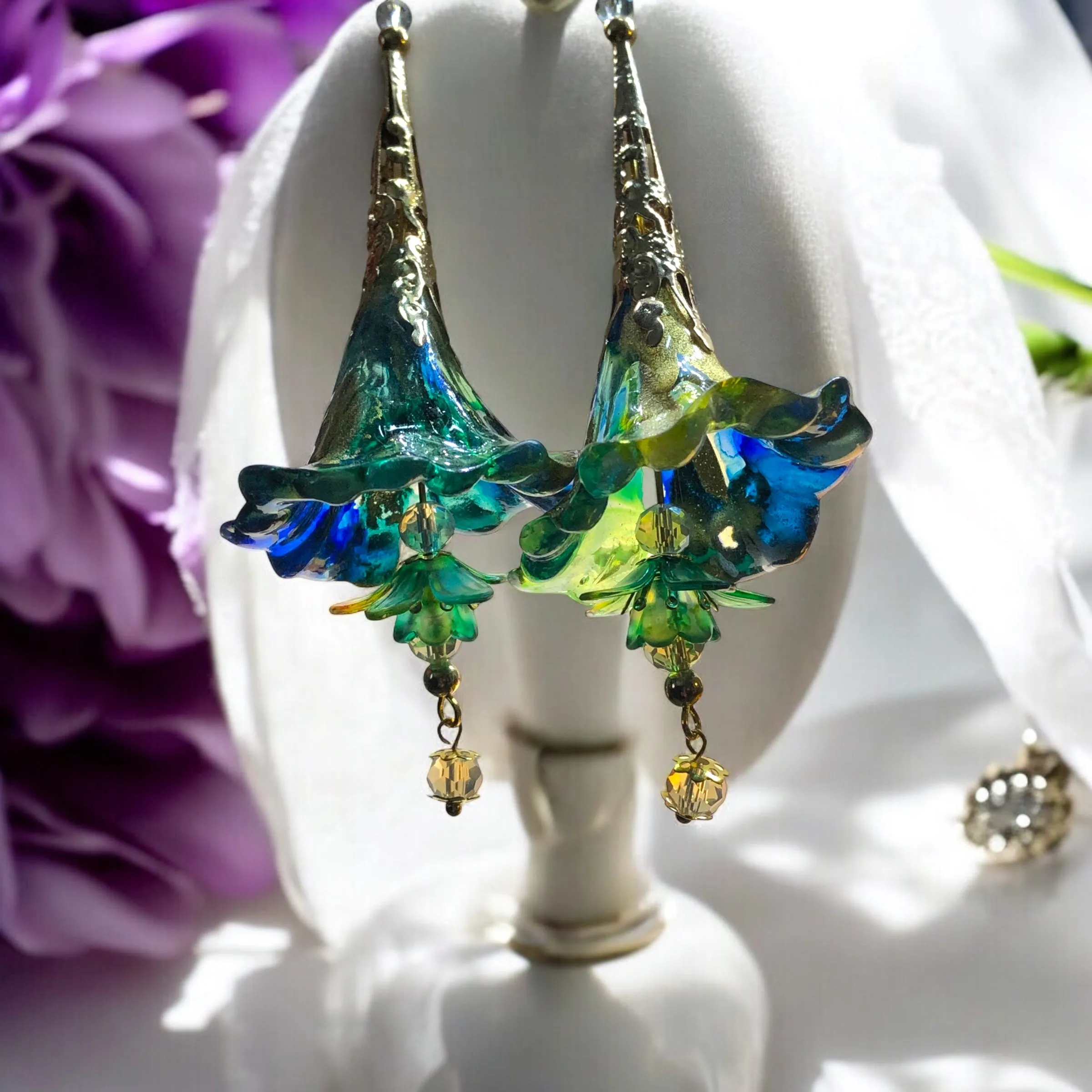 Deluxe Bohemian Gold Rainbow Bloom Earrings