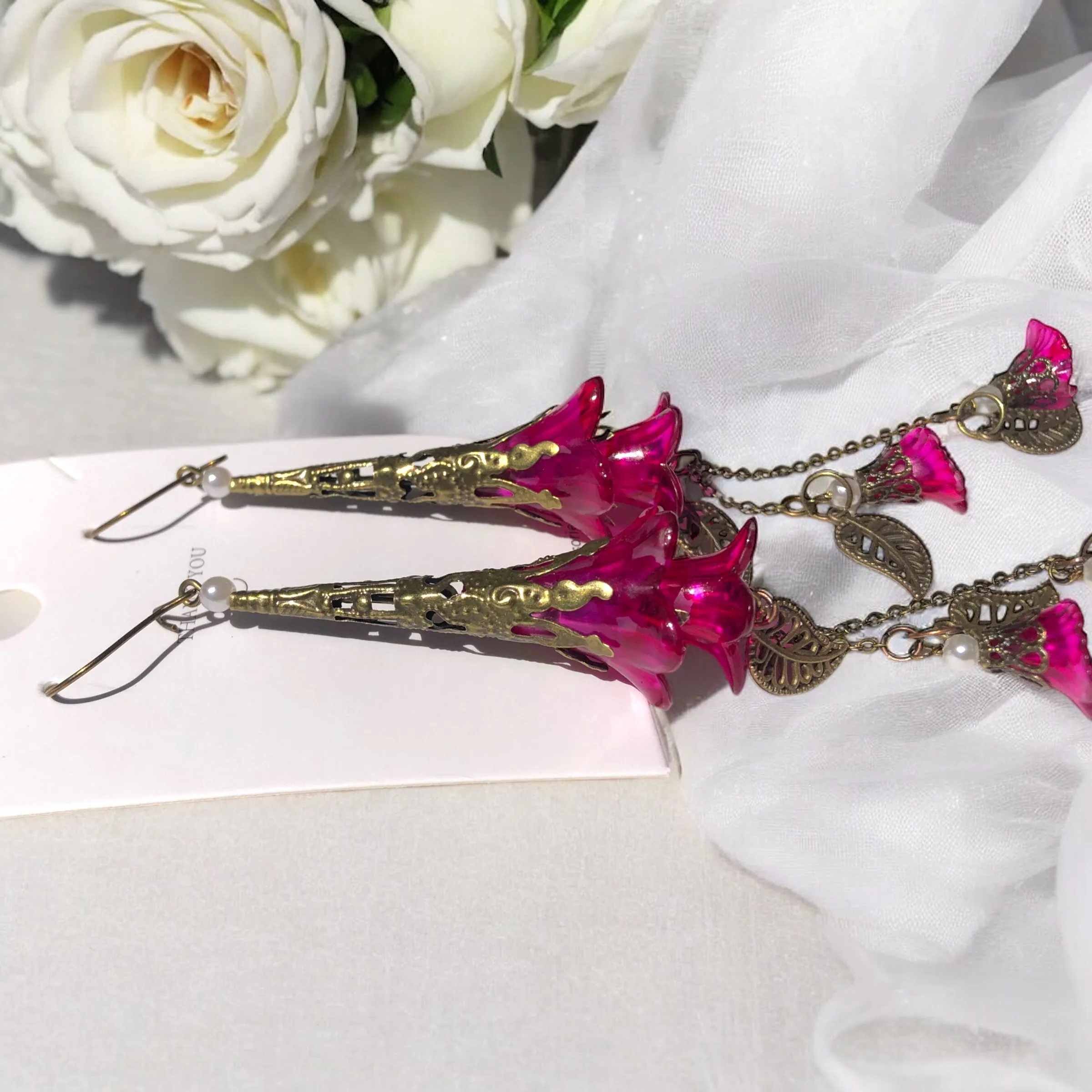 Deluxe Edition Fusia Long Tassel Bohemian Bloom Earrings