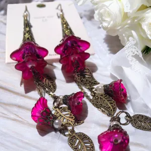 Deluxe Edition Fusia Long Tassel Bohemian Bloom Earrings