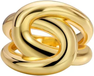 Dtja Chunky Infinity Statement Ring for Women Girls 14K Gold Plated Fashion Geometric Irregular Intertwined Crossover Wide Band Rings Comfort Fit Hip-Hop Punk Y2K Party Jewelry Gift