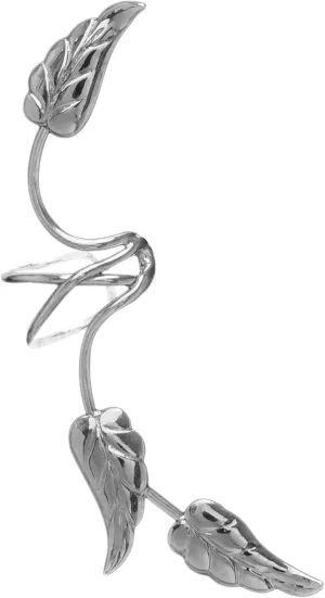 Ear Charm's Non-Pierced S/W Leaf Full Ear Spray Ear Cuffs in Rhodium on Silver Right Earring Cuffs