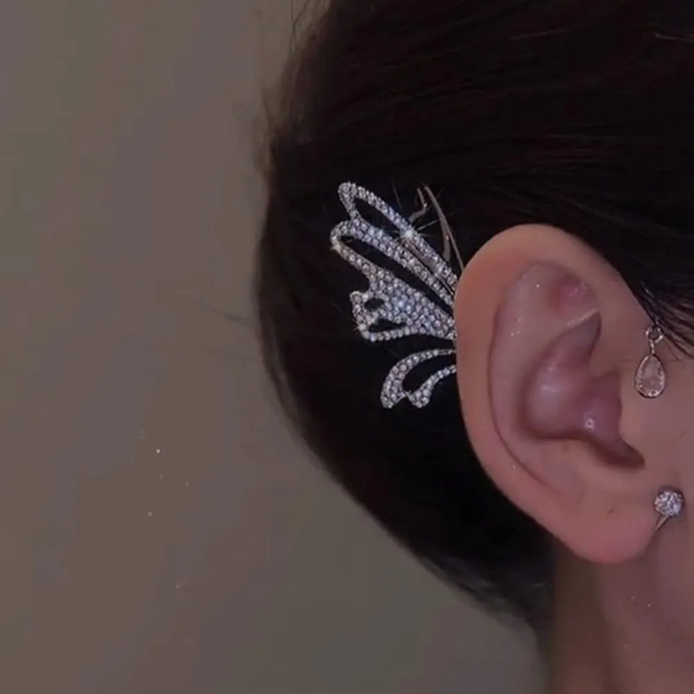 Ear Cuff Earrings For Women No Piercing Pearls Zircon Leaf Butterfly Wings Design Aesthetic Dainty Ear Wrap Ear Hook Crawler Climbers Clip On Cartilage Earrings For