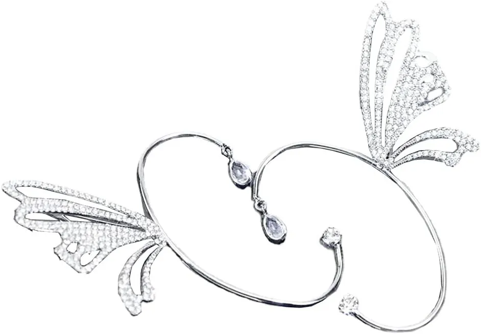 Ear Cuff Earrings For Women No Piercing Pearls Zircon Leaf Butterfly Wings Design Aesthetic Dainty Ear Wrap Ear Hook Crawler Climbers Clip On Cartilage Earrings For