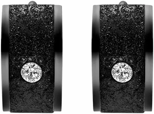 Edforce Stainless Steel Cubic Zirconia Brushed Small Huggie Hoop Earrings