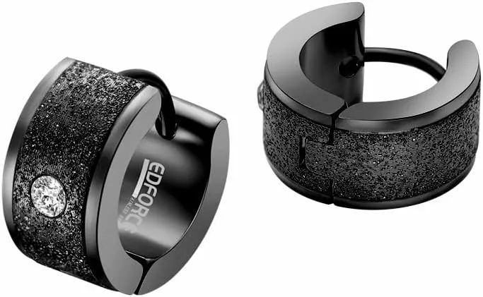 Edforce Stainless Steel Cubic Zirconia Brushed Small Huggie Hoop Earrings