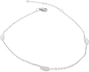 Edforce Stainless Steel Silver-Tone Feather Anklet Bracelet, 11"