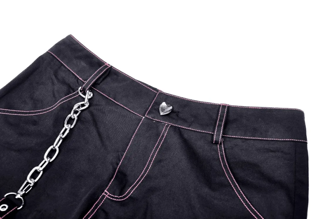 Edgy Punk Rock Wide Pants with Chains and Pockets