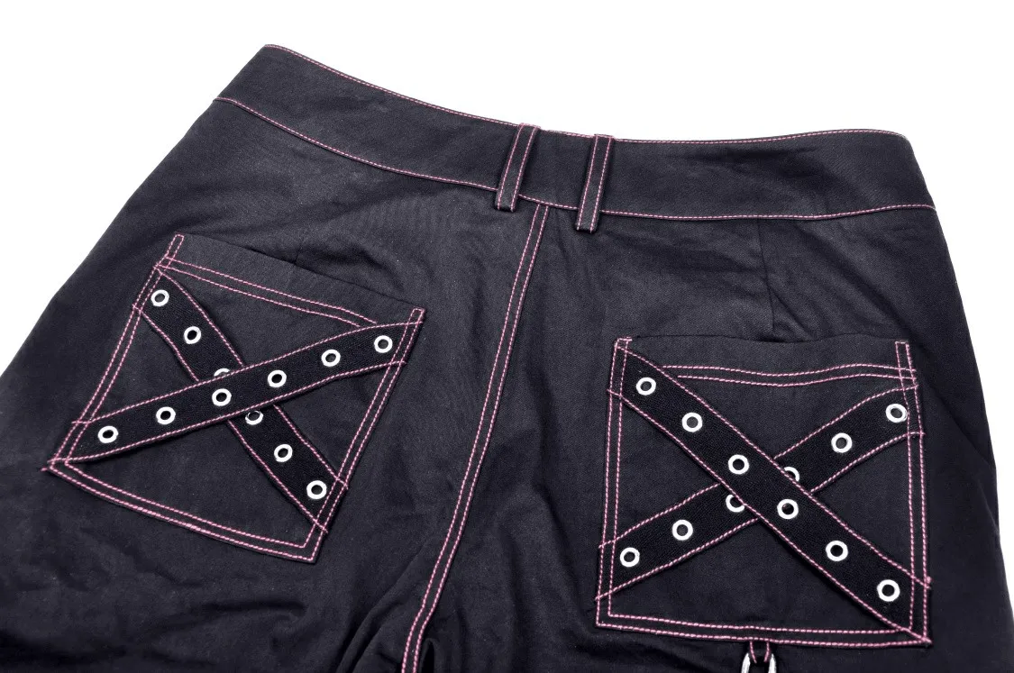 Edgy Punk Rock Wide Pants with Chains and Pockets